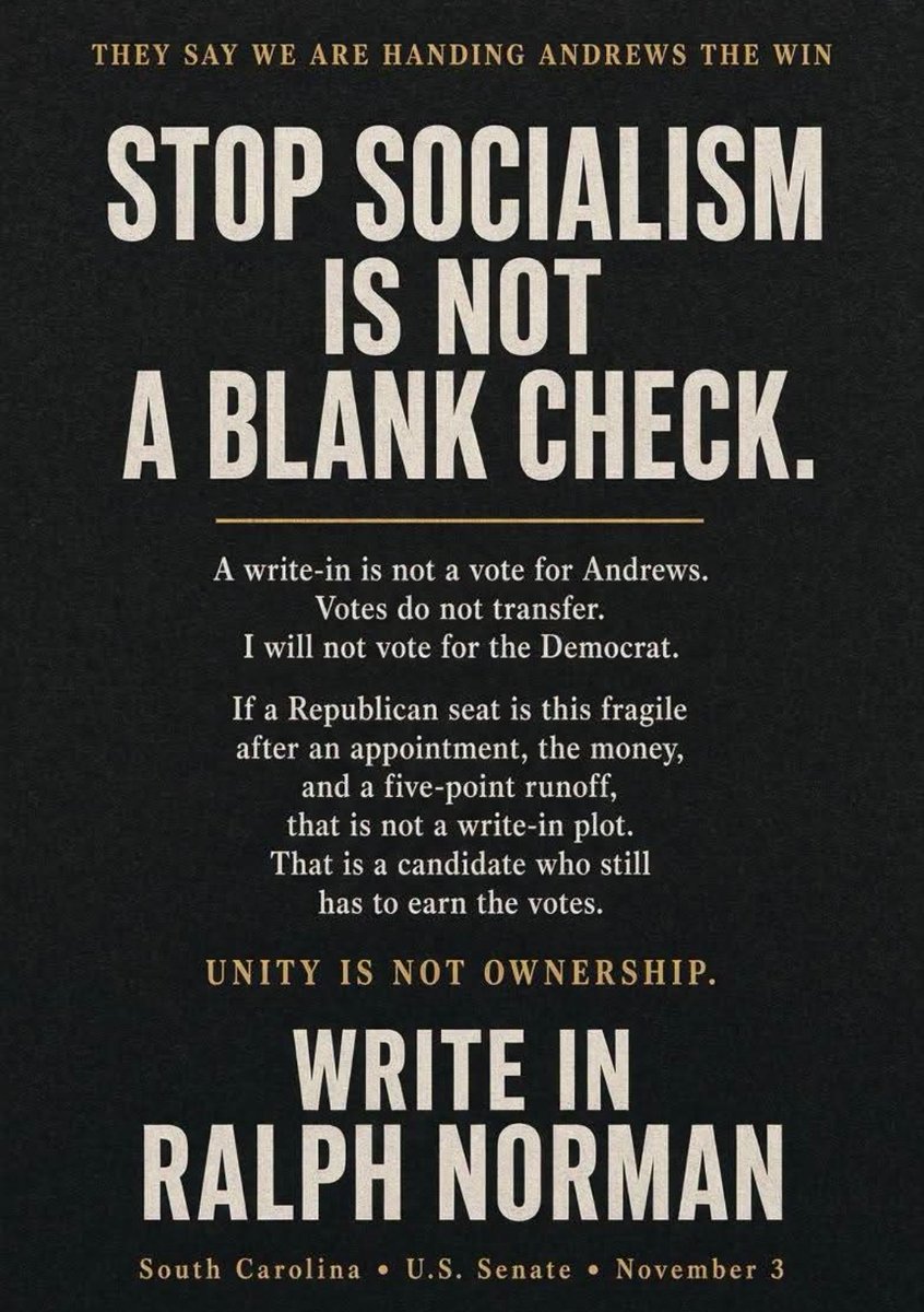 KatToTheMo's tweet photo. "VOTE FOR DARLINE!" 😡

Why??? "We don't vote for commies!"

Well.... what DO we vote for, then??? Because ZERO of Darline Graham's supporters can tell me WHY we are supposed to vote for her except to not elect a commie.

This is now SC politics.  BREAK THE MACHINE! #WriteInRalph https://t.co/4XBUNpjzBE