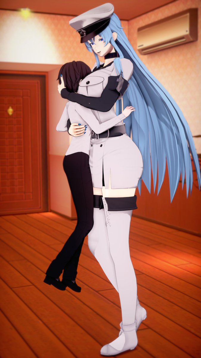 soldiernith's tweet photo. Wish Esdeath can hold me like this 😳 (reupload)

I feel like the boy is too small but do like how it is 🤔
#Esdeath #akamegakill https://t.co/TPKTIrx4br