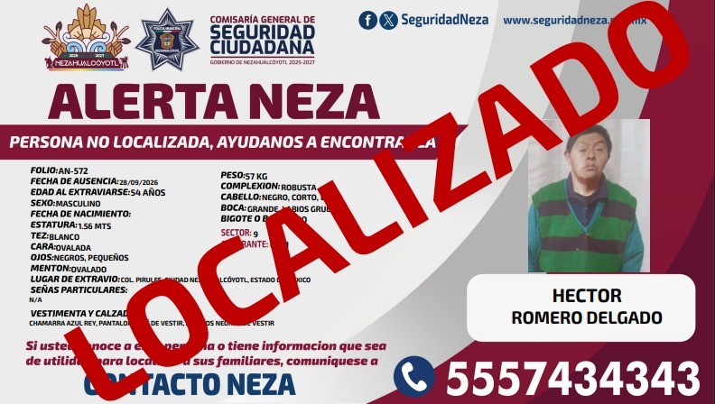 AlertaNeza's tweet photo. #AlertaNeza | Agradecemos tu colaboración. #Hector Romero Delgado, ya fue localizado. https://t.co/5oaUeaYgIj