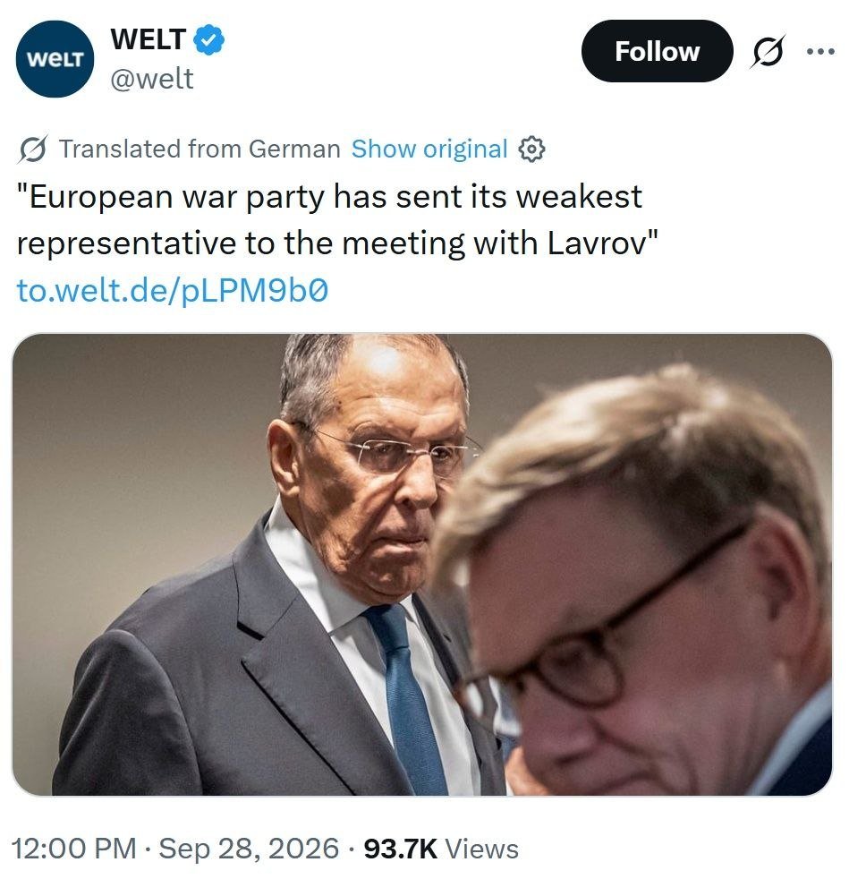 SprinterPress's tweet photo. WELT:
 
"The European party of war sent its weakest representative to the meeting with Lavrov." https://t.co/nkDeCvfmJ9