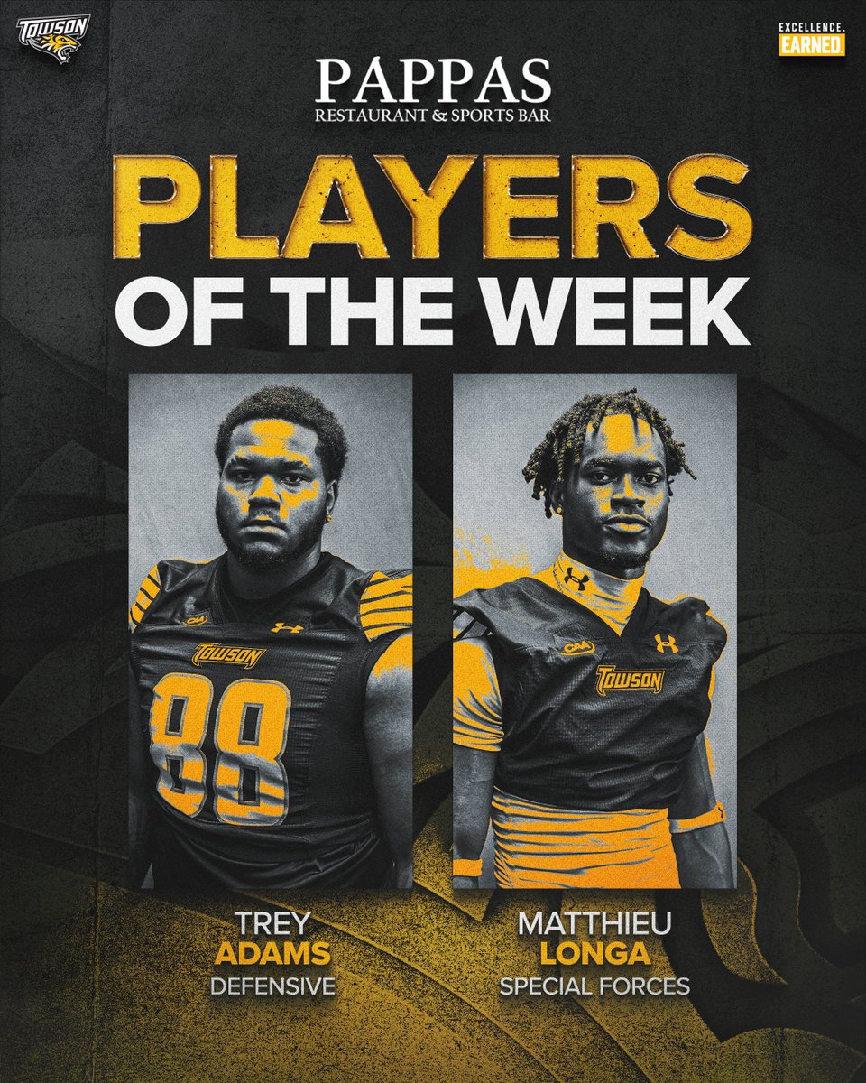 Towson_FB's tweet photo. Our Pappas Players of the Week!
#GohTigers | #ARETE https://t.co/qlReN5aCzE