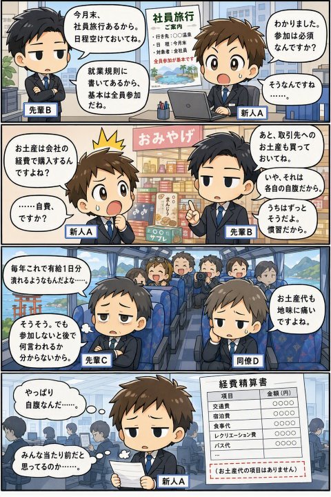 localsenavi's tweet photo. 本当にあった?エンジニアの怖い話「社員旅行強制＆お土産自腹編」

会社行事なのに、休日も財布も奪われる恐怖。

#怖い話 #AI漫画  #社員旅行 #ブラック企業 #岡山 #岡山理科大学
#岡山大学 #岡山県立大学 #徳島大学 https://t.co/eAhyif2dej