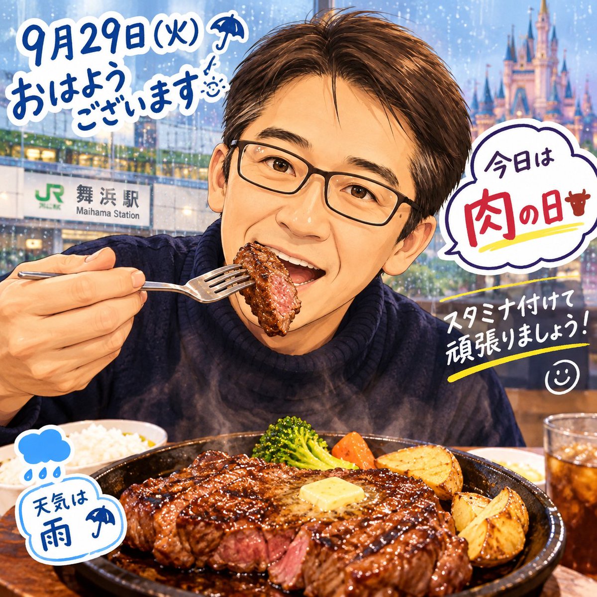 kazudon1124's tweet photo. おはようございます、千葉は今日も雨ですが洗濯物を干すのも大変ですね、長雨で体調を崩す人も多いかと思いますスタミナ付けて頑張りましょう。 https://t.co/sBrNR0pMrO