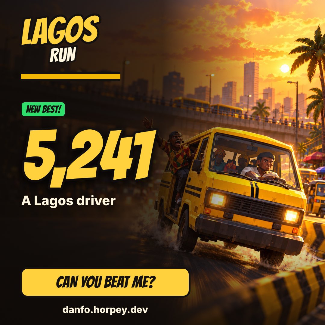 McSEAN11Leftyy's tweet photo. I scored 5,241 driving danfo in Lagos Run. Can you beat me? https://t.co/5JMcfrmSQh #LagosRun @eureka_seamless https://t.co/VCI2z04rHJ