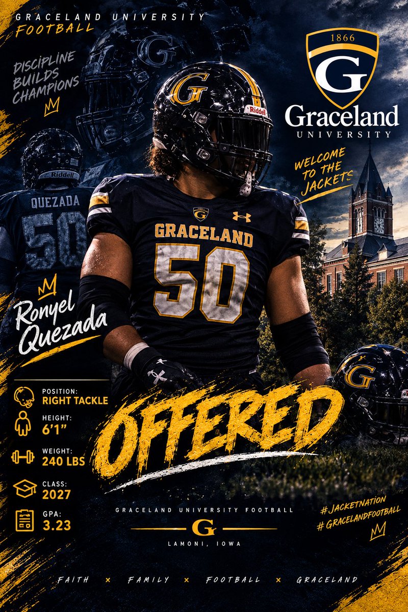 ronx_Q's tweet photo. I’m blessed to receive my first official  offer from Graceland University!

Thank you to the coaches for believing in me and giving me this opportunity. I’m truly grateful for the chance to continue my football journey at the next level. @CoachDennisIMG @gstar2298 https://t.co/HLC3OZMuYF