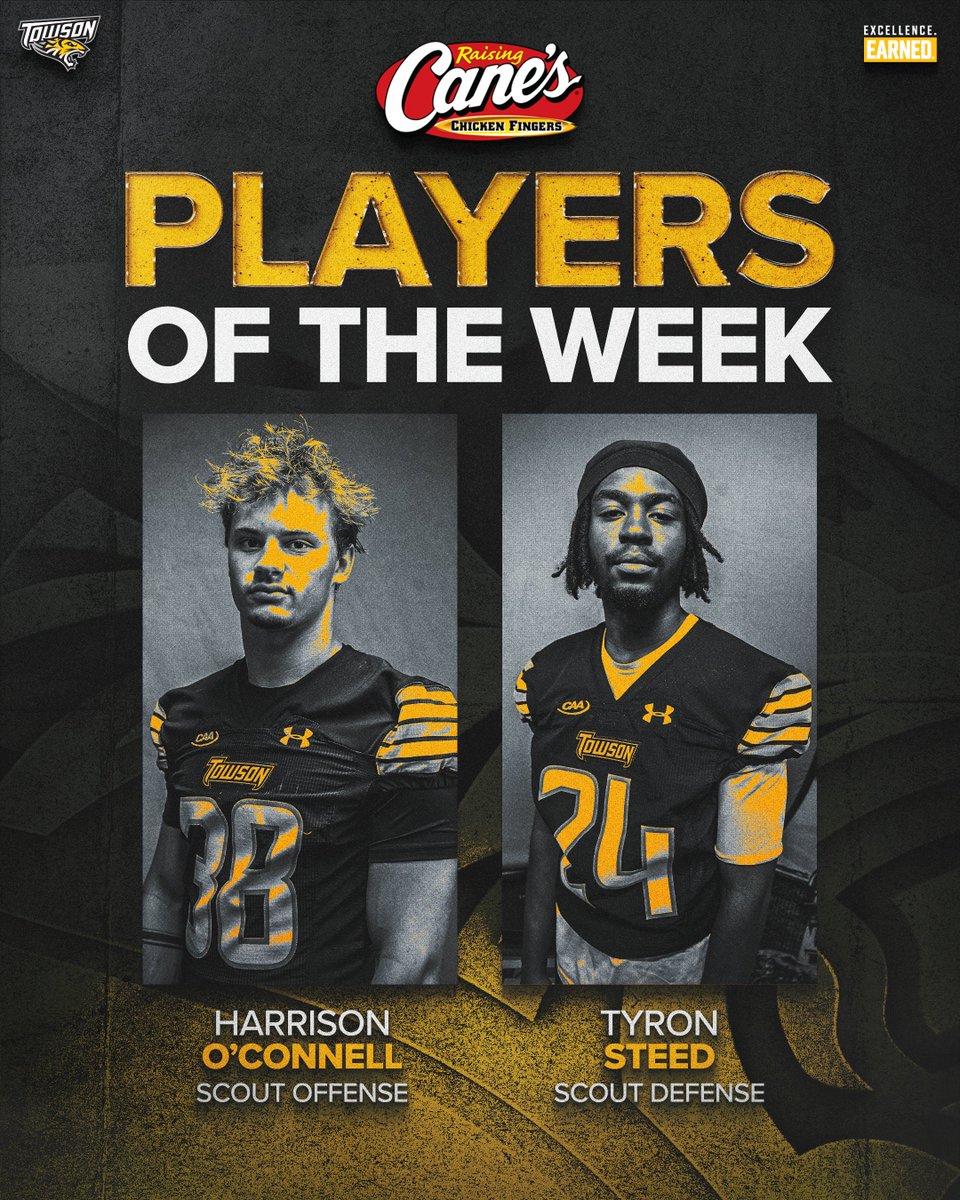 Towson_FB's tweet photo. Our Raising Canes Players of the Week! 
#GohTigers | #ARETE https://t.co/4zg8FQZOvv