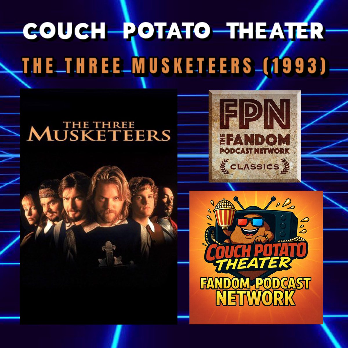 spartan_phoenix's tweet photo. THE THREE MUSKETEERS (1993) #CouchPotatoTheater #FandomPodcastNetworkClassics
Watch: @fanpodnetwork YouTubeLink:
https://t.co/TMG5lM9Ter
#FandomPodcastNetwork AudioLink:
https://t.co/bBHYa5q663 @spartan_phoenix @AKyleW @thelethalmullet #TheThreeMusketeers1993 #TheThreeMusketeers https://t.co/N0iKSpVfIc