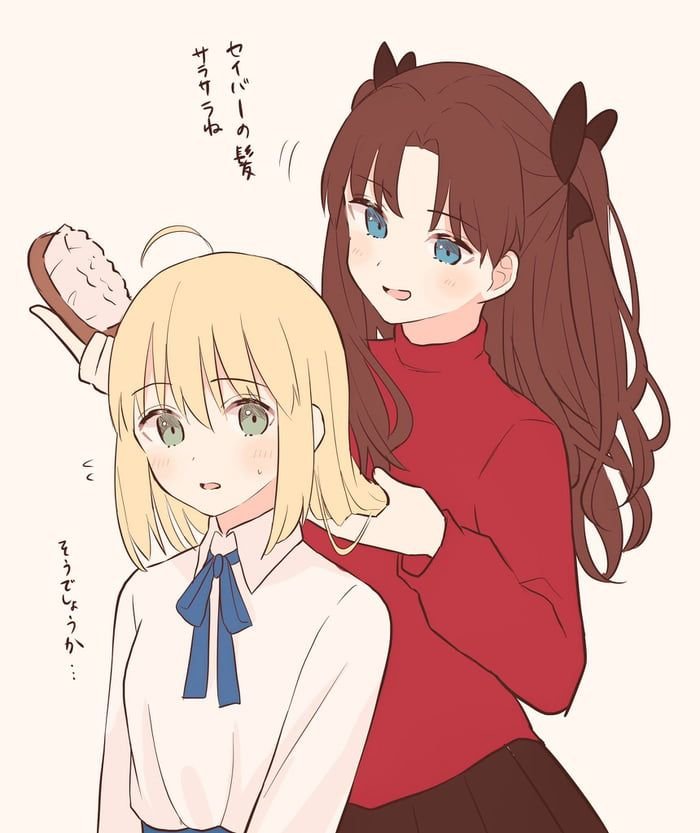 LIGHTNING691alt's tweet photo. Rin brushing Saber's hair https://t.co/evkyruSz6e