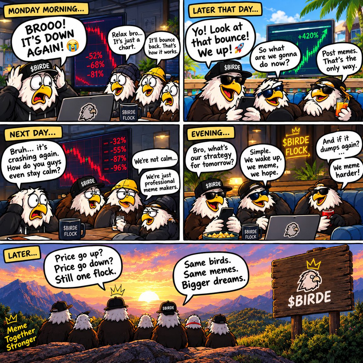 steffixD1's tweet photo. The market moved 20% in 5 minutes and the whole flock suddenly became technical analysts. 🐦📈

Stay calm, brothers… this is exactly what we planned.

@birdeyememe https://t.co/ubxHmEUCzB