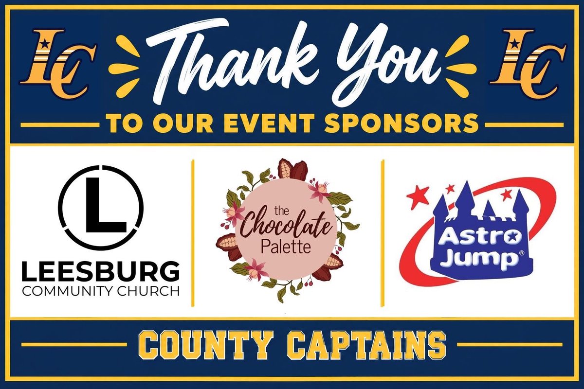 LCHS1954's tweet photo. Thanks to our HOCO Carnival sponsors! Your generosity helps us create an evening where our Captains, families, staff, and community can come together to celebrate. Parade begins this Wednesday at 6:30 p.m. at Safeway and ends at LCHS with a carnival. @LCPSOfficial https://t.co/FBCtiXUWiN