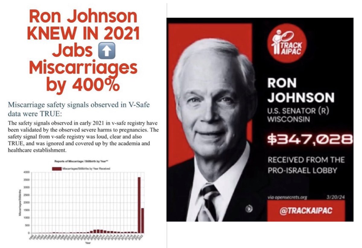 RealDrJaneRuby's tweet photo. @bennyjohnson @Marek_Nie_Musze @SenRonJohnson is a fraud
Ron Johnson was given the proof of a 400% increase in miscarriages after the Covid shots in 2021

And he sat on it

So don’t give me this bullshit that he’s some hero because he’s holding hearings https://t.co/St5uf2zQuc