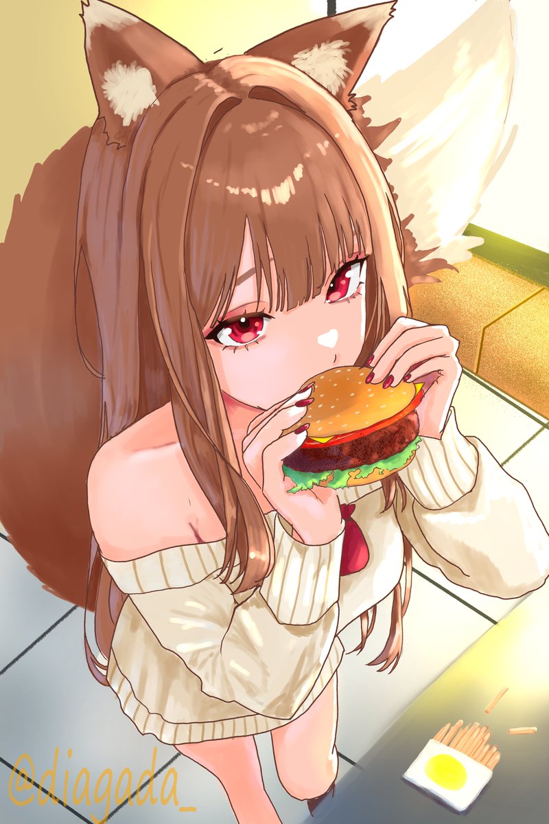 Diagada_'s tweet photo. Holo eating a burger
#spiceandwolf https://t.co/3KJODRSp59