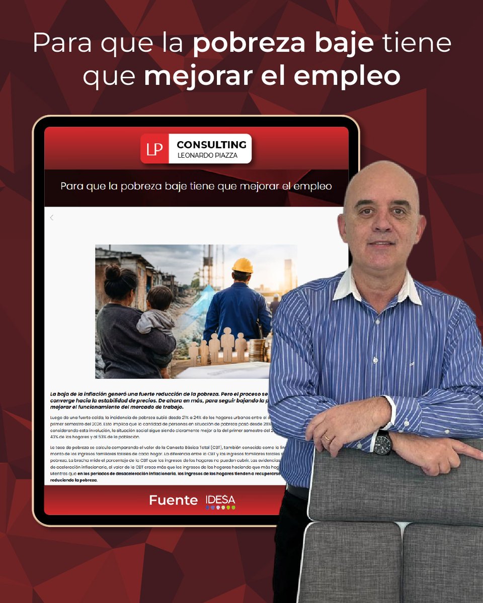 lpconsultinglp's tweet photo. 💻Para que la pobreza baje tiene que mejorar el empleo

✅Fuente IDESA

🌐Encontrá el informe completo en mi página web en la pestaña "Informes Idesa"👇🏻 https://t.co/NHhtvE61YN

#informe #economia https://t.co/pjhIKxwnJK
