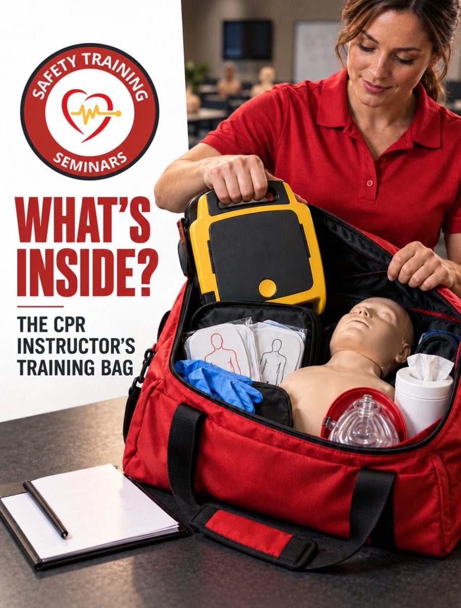 cprcoursenearme's tweet photo. Ever wondered what’s inside a CPR instructor’s training bag?  

A manikin, AED trainer, gloves, barrier masks, cleaning supplies and course materials—everything needed to turn instruction into hands-on confidence.

What surprised you most? Link in bio.

#CPRTraining #BLS https://t.co/cOGBAc9ZNn