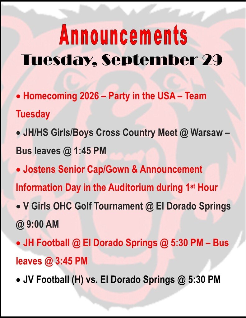 ButlerHSBears's tweet photo. Tuesday, September 29 https://t.co/mWRBygiud1