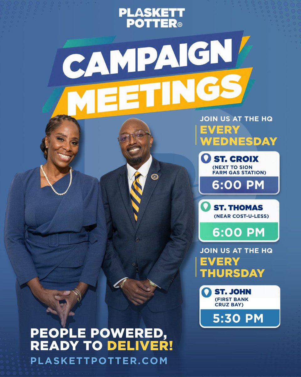 PlaskettPotter's tweet photo. Want to get involved? Start here. Join us this week at a Plaskett-Potter campaign meeting on St. Croix, St. Thomas, or St. John. https://t.co/SYsloKq3r0