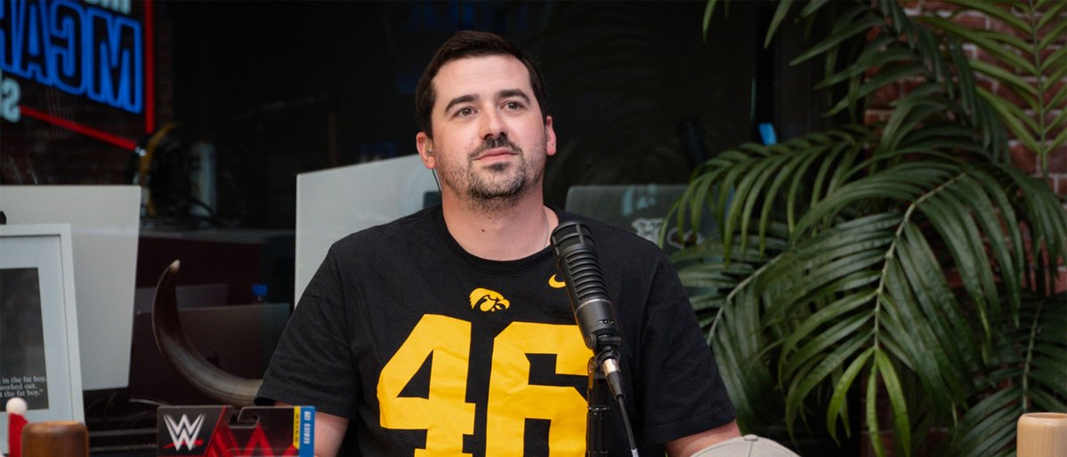 uiowa's tweet photo. The @PatMcAfeeShow will be filming live from campus this Friday! Hawkeye Ty Schmit is one of the show's producers. Great stories start at Iowa. 🎙️🖤💛 https://t.co/zyYHJbE6U8