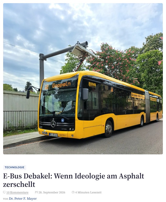 GRosenhainer's tweet photo. ⚠️"E-Bus Debakel: Wenn Ideologie am Asphalt zerschellt"
🔗https://t.co/WQVeAAr3vi
"Mit großem Tamtam und Milliarden an Steuergeldern werden Elektrobusse als die Zukunft des öffentlichen Nahverkehrs verkauft. Sauber, leise, klimaneutral – so das Versprechen.

Die Praxis sieht anders aus: In Kanada, den USA und Europa erweisen sich batterieelektrische Busse als unzuverlässig, teuer und wetterempfindlich. Reichweiten kollabieren im Winter, Batterien brennen, Hersteller gehen pleite – und die Städte sitzen auf den Kosten. Es ist die Geschichte, die sich in jeder Stadt wiederholt, und trotzdem wird sie jedes Mal neu erzählt, als wäre sie eine Überraschung: Man kauft teure Elektrobusse, stellt sie auf die Straße, und binnen weniger Jahre steht die halbe Flotte mit leeren Akkus und fehlenden Ersatzteilen im Depot."
