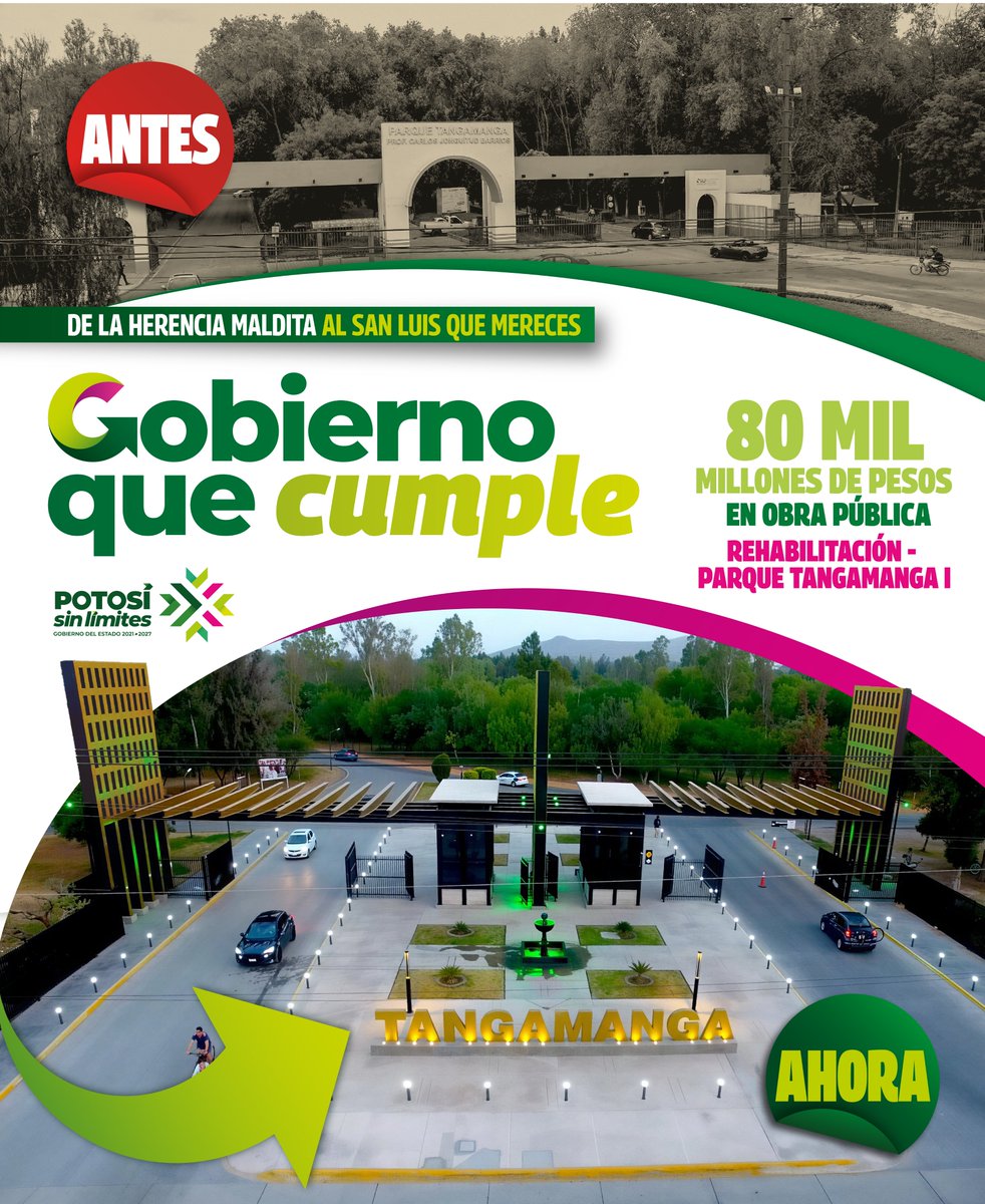 IRCSLP's tweet photo. Gobierno que cumple, 80 mil millones de pesos en obras públicas invertidos en la rehabilitación del parque tangamanga 1. 
De la herencia maldita al San Luis que mereces. 
#RicardoGallardo
#PotosíSinLímites
#ElCambioQueSeVive
https://t.co/s3hMj7XdhU https://t.co/xEXtL0zrei