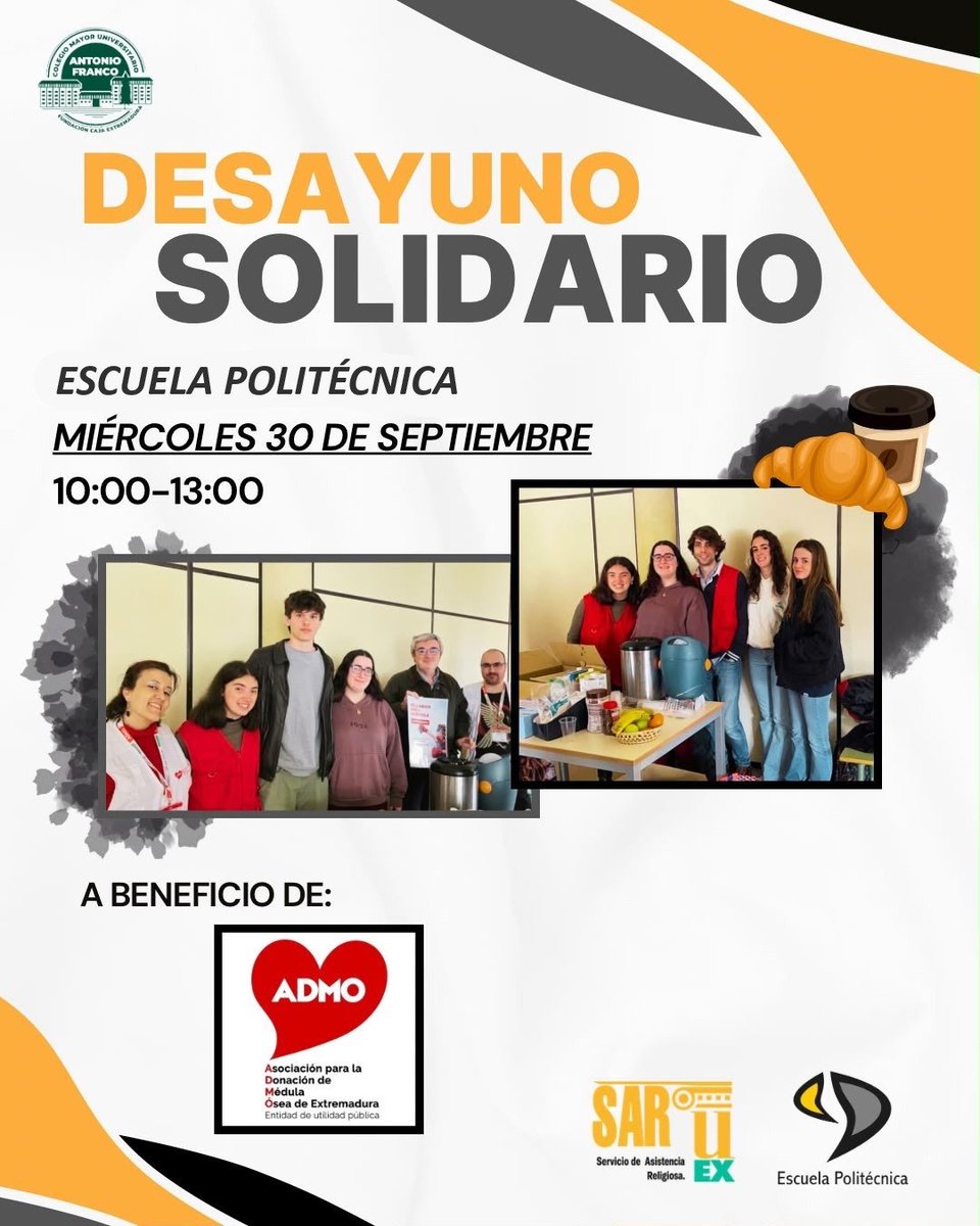 EPCC_Unex's tweet photo. Os animamos a participar en el Desayuno Solidario que se organiza a beneficio la Asociación para la Donación de Médula Ósea de Extremadura, una entidad que desarrolla una importante labor de sensibilización y apoyo a la donación de médula ósea.

📍 Pabellón edificación EPCC https://t.co/IG4jWBMhvW