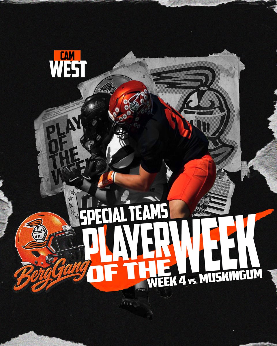 BergFootball's tweet photo. Congratulations to our players of the week from last weeks 56-0 performance. 

Special Ops - Cam West
Breakthrough - Tyreese Clerveau
Hammer - Tommie McDonald
Dog Soldier - Drew Miller https://t.co/MJ3ZFzHjTO