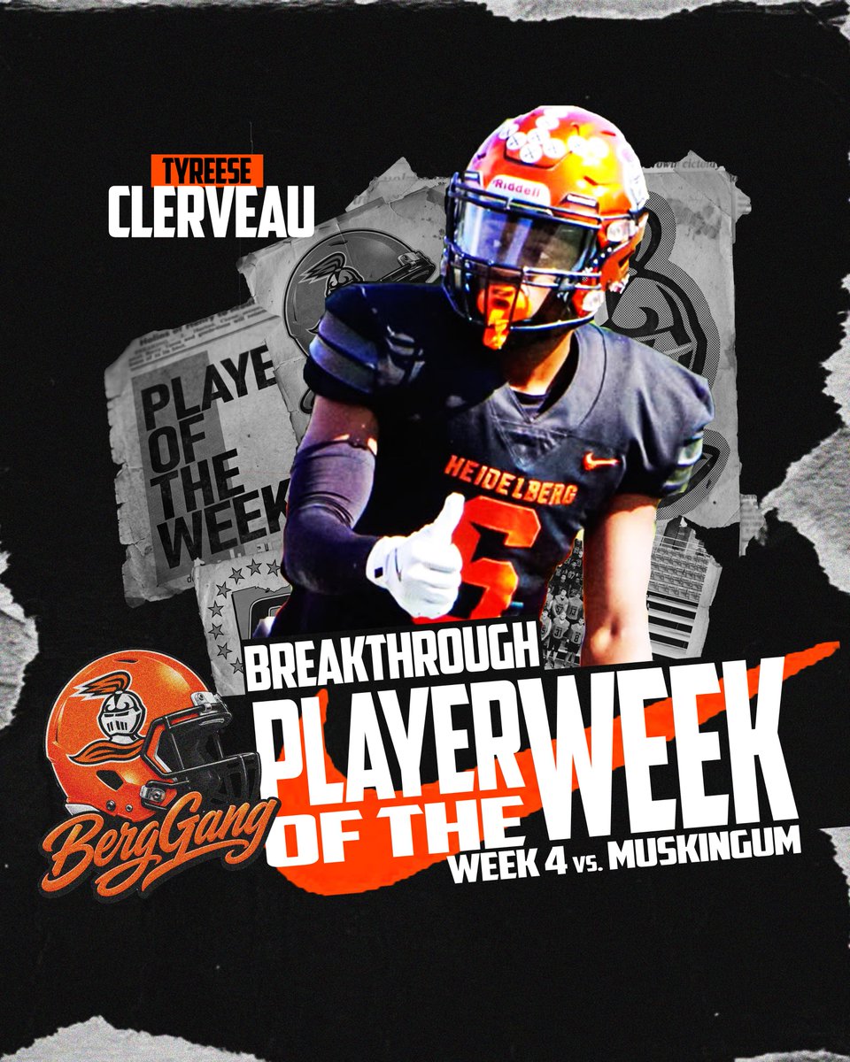 BergFootball's tweet photo. Congratulations to our players of the week from last weeks 56-0 performance. 

Special Ops - Cam West
Breakthrough - Tyreese Clerveau
Hammer - Tommie McDonald
Dog Soldier - Drew Miller https://t.co/MJ3ZFzHjTO