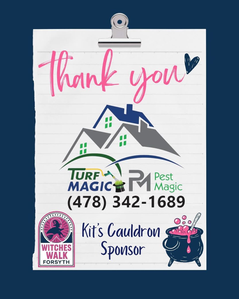 PestMagicGA's tweet photo. Pest Magic and Turf Magic are proud Kit’s Cauldron Sponsors of Witches Walk Forsyth, benefiting United in Pink and supporting families affected by breast cancer.

Grab your broom and join us October 24 at 6 p.m. at The Den!

Register: https://t.co/VTqbaaJrgw https://t.co/HqOFHGzvJR