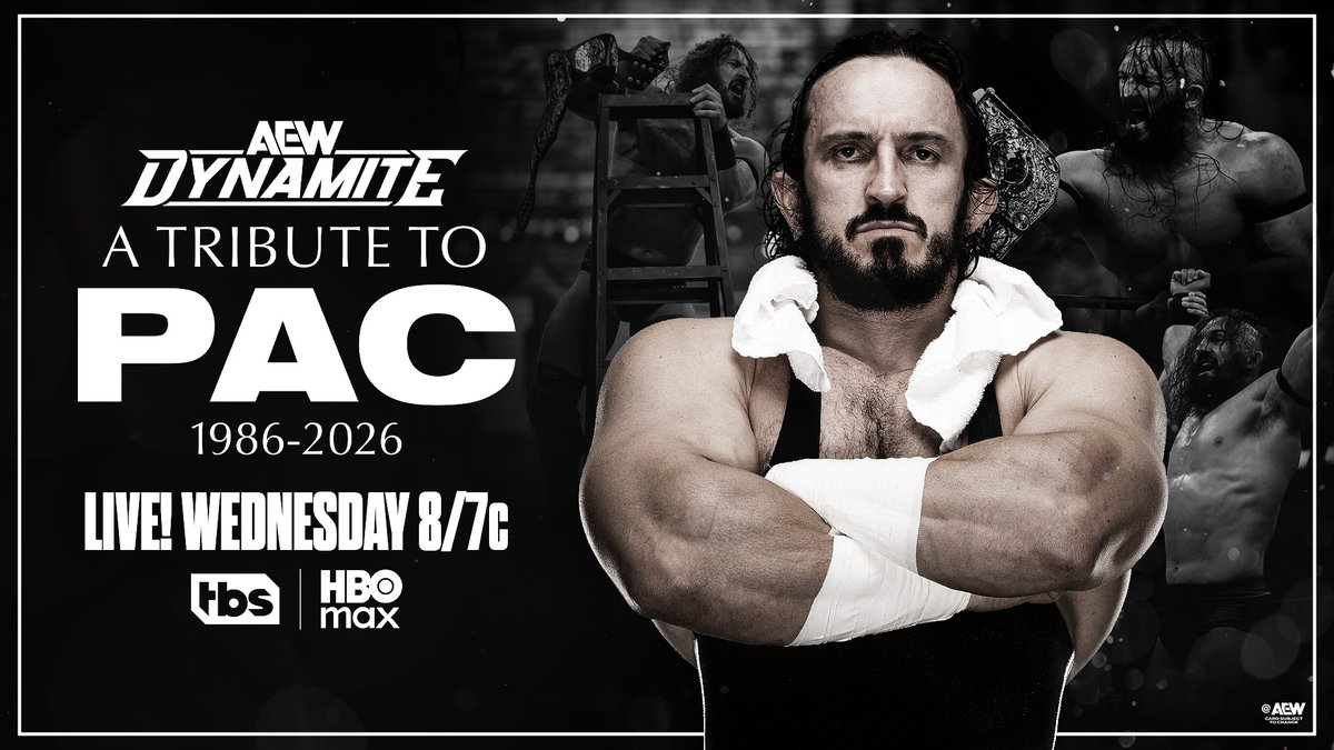 AEW's tweet photo. A Tribute to PAC
#AEWDynamite – This Wednesday, September 30 at 8e/7c on TBS &amp; HBO Max
This Wednesday, All Elite Wrestling will honor the life, career, and legacy of one of the greatest people we've ever known, @BastardPAC. Join us for A Tribute to PAC, this Wednesday Night! https://t.co/HOtw61lUkF