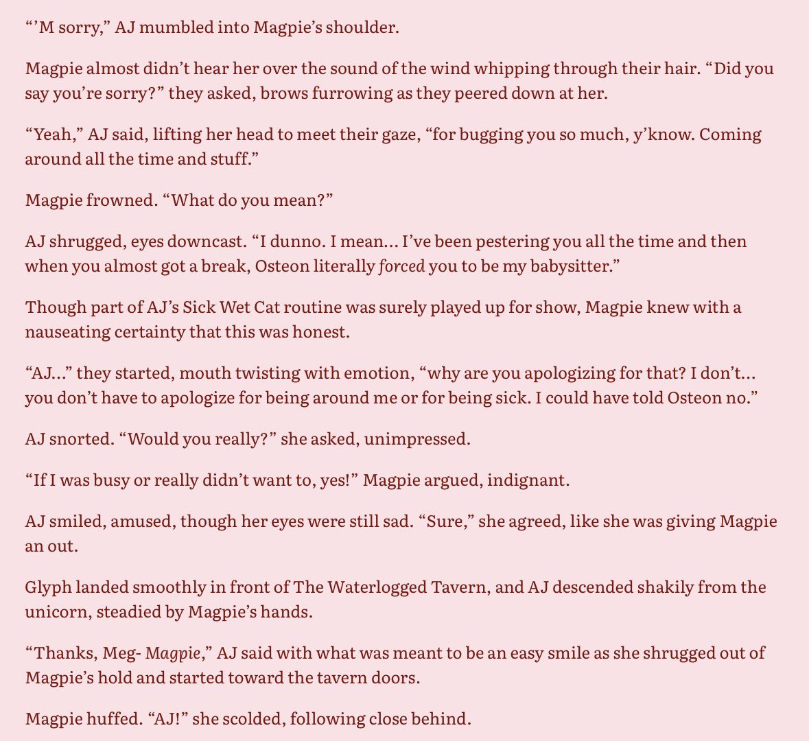lunarhorrors's tweet photo. okay but what if after stream today magpie brought aj back to the tavern and they talked about it and it was soft and fluffy and hurt/comfort 💖

“love and other contagious diseases” - a rootrot fix-it fic 

#theflight #aimseyfanart #megiibytefanart https://t.co/CrP0pgXmaF