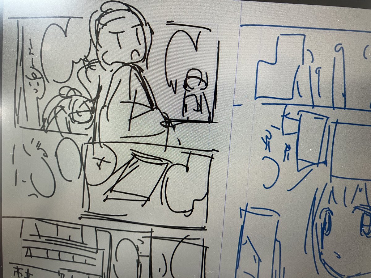 mizukimaha's tweet photo. ネームの目処がつかないと落書きもできない(気持ち的に)
とりあえず今日ここ何とかしたい〜 https://t.co/PoC2e8W8YR