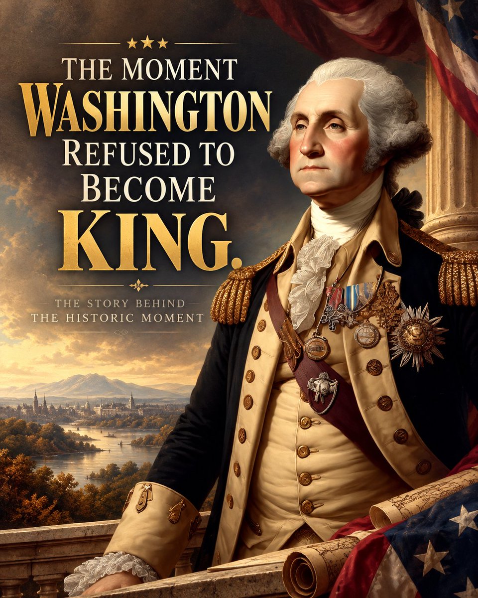 MansfieldWrites's tweet photo. Washington’s greatness was not only that he led.
It was that he knew when to step away.
He refused a crown after the Revolution, then later refused a third term as president — proving that in a republic, power is a trust, not a possession. #History #AmericanHistory #Facts #GeorgeWashington