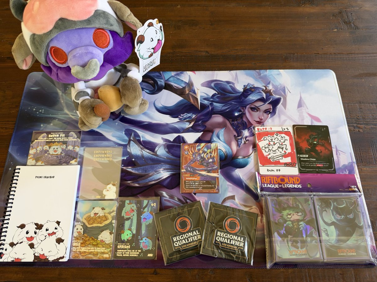 DevinDemise's tweet photo. Had such a fun time at the Riftbound RQ this past weekend! Grateful for the opportunity to attend and meet so many of our players! Here’s my haul of goodies from the weekend 😁 https://t.co/pd2vncRxwl