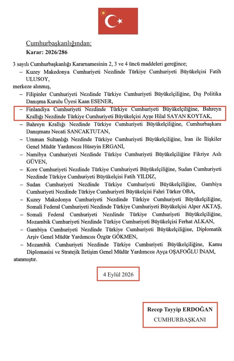 yavuzyilmazd's tweet photo. Fon vurgunu suç örgütünün ilişkiler ağını deşifre ediyoruz!

Emre Tezmen ile Sayan ailesi arasındaki kritik bir bağlantıyı ortaya çıkardık.

Emre Tezmen’in Dış Ekonomik İlişkiler  Kurulu (DEİK)’in Türkiye-Finlandiya İş Konseyi Başkanı yapılmasının ardından;

Fatma Betül Sayan Kaya’nın ablası Ayşe Hilal Sayan Koytak’ın da 5 Eylül 2026’da Finlandiya Büyükelçisi olarak atandığını tespit ettik.

Peki Emre Tezmen, devletin finans piyasalarındaki kozmik odası olan;

Merkezi Kayıt Kuruluşu’nun yönetim kurulunda kiminle birlikte yer alıyordu?

DEİK Finlandiya sürecinin yürütücüsü olan Ticaret Bakan Yardımcısı Mustafa Tuzcu ile! 

Yani hepsi birbiriyle bağlantılı, hepsi bir ekip ve hepsi her şeyi biliyordu!

Ticaret Bakan Yardımcısı Mustafa Tuzcu ve Finlandiya Büyükelçisi Ayşe Hilal Sayan Kotak da derhal görevden alınmalıdır!