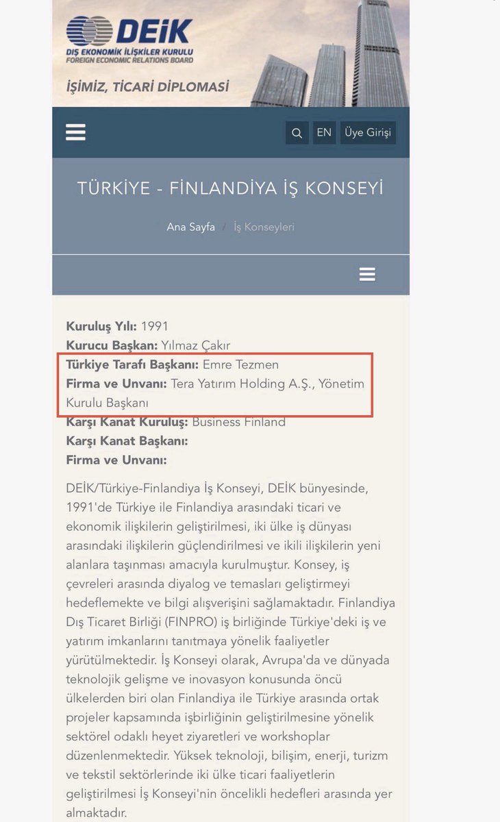 yavuzyilmazd's tweet photo. Fon vurgunu suç örgütünün ilişkiler ağını deşifre ediyoruz!

Emre Tezmen ile Sayan ailesi arasındaki kritik bir bağlantıyı ortaya çıkardık.

Emre Tezmen’in Dış Ekonomik İlişkiler  Kurulu (DEİK)’in Türkiye-Finlandiya İş Konseyi Başkanı yapılmasının ardından;

Fatma Betül Sayan Kaya’nın ablası Ayşe Hilal Sayan Koytak’ın da 5 Eylül 2026’da Finlandiya Büyükelçisi olarak atandığını tespit ettik.

Peki Emre Tezmen, devletin finans piyasalarındaki kozmik odası olan;

Merkezi Kayıt Kuruluşu’nun yönetim kurulunda kiminle birlikte yer alıyordu?

DEİK Finlandiya sürecinin yürütücüsü olan Ticaret Bakan Yardımcısı Mustafa Tuzcu ile! 

Yani hepsi birbiriyle bağlantılı, hepsi bir ekip ve hepsi her şeyi biliyordu!

Ticaret Bakan Yardımcısı Mustafa Tuzcu ve Finlandiya Büyükelçisi Ayşe Hilal Sayan Kotak da derhal görevden alınmalıdır!