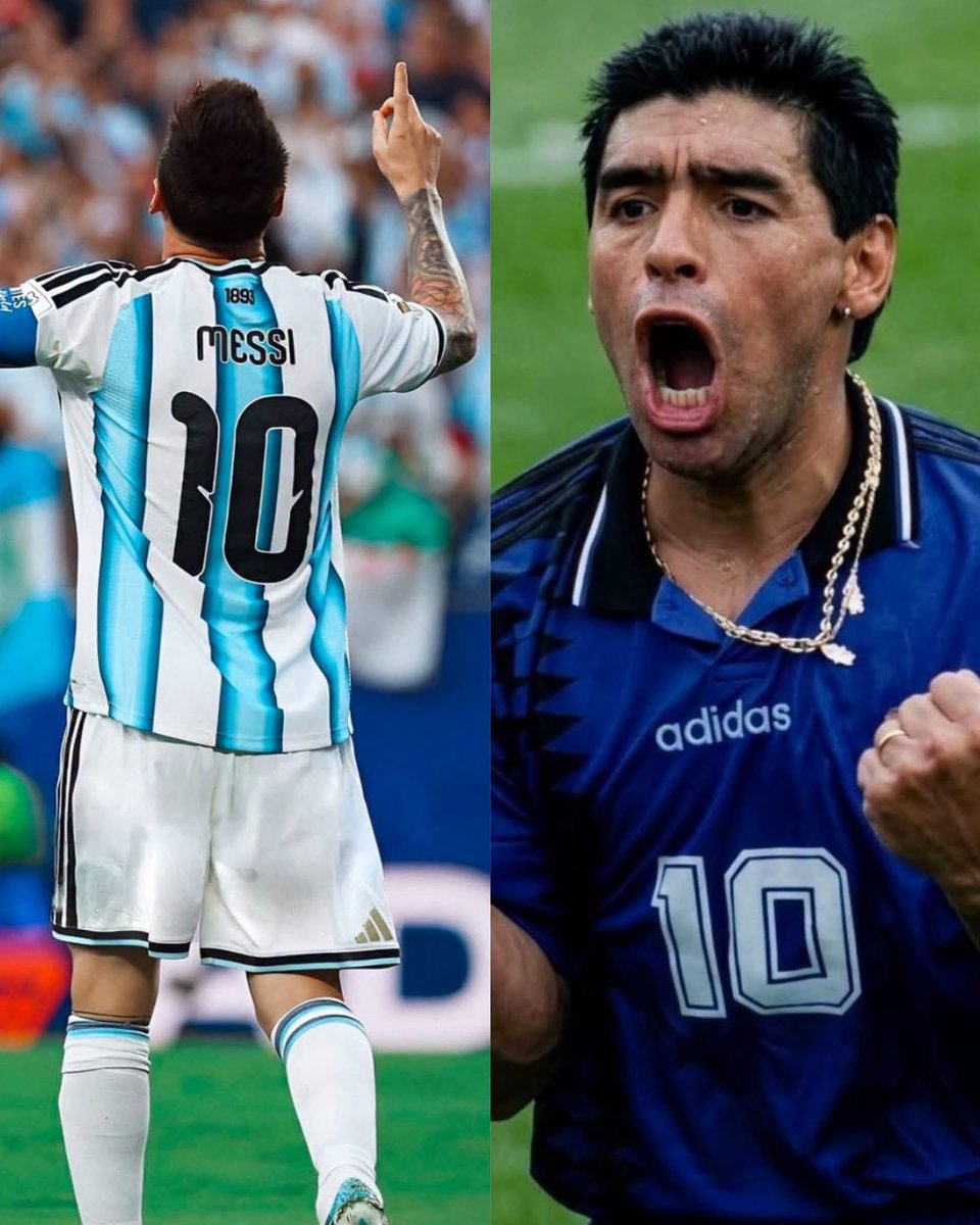 MotivacionesF's tweet photo. 🚨🇦🇷 ¿LO SABÍAS? El 6 de octubre, cuando Lionel Messi vista por última vez la camiseta número 10 de Argentina, se cerrará una coincidencia HISTÓRICA:

👑 Diego Maradona llevó el mítico dorsal durante 17 años con la Albiceleste.

👑 Messi también lo habrá llevado durante 17 años.

Dos leyendas. Un mismo número. Una camiseta para la eternidad. 🐐🇦🇷