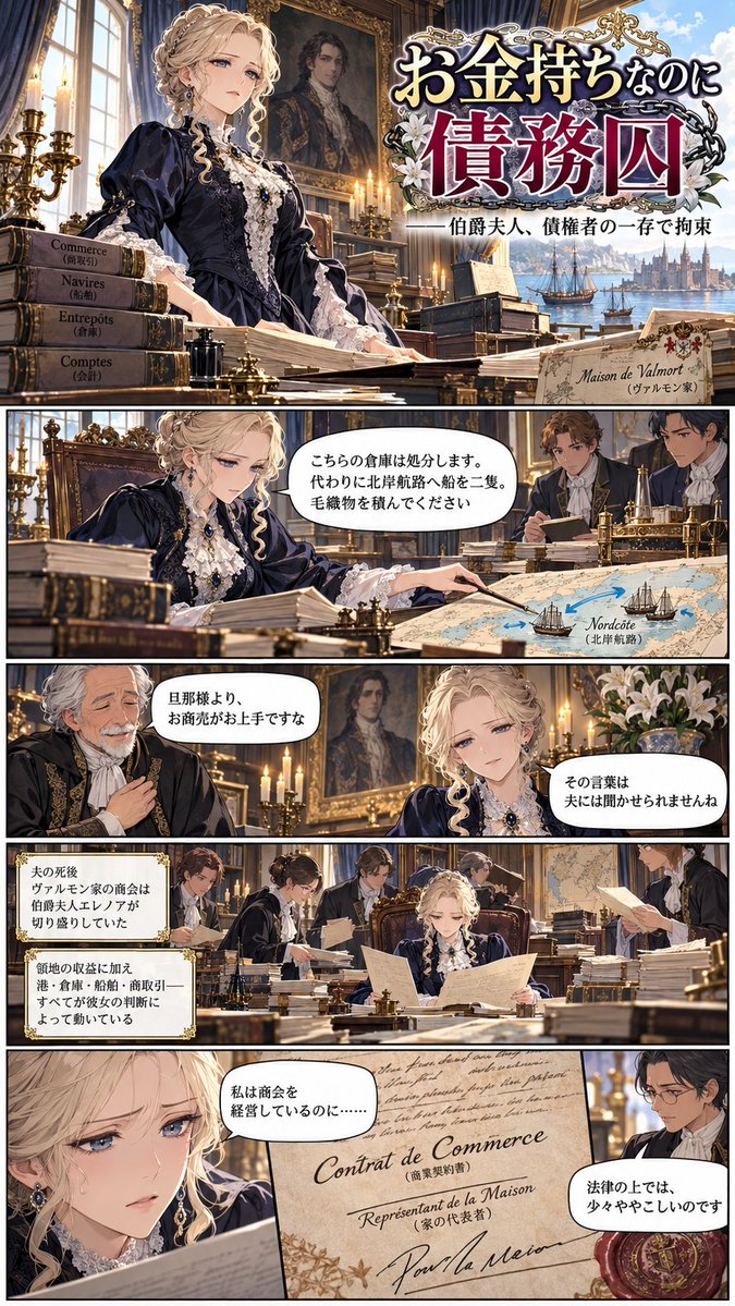 aididprison's tweet photo. 裕福な女性がだけど、債務訴訟をおこされて身柄保全のために拘束、拘束中の諸費用や、訴訟費用でお金が消えていき、勝訴したけど財産が全くなくなってしまったというえげつない話。

『お金持ちなのに債務囚』(1/3)
#女囚漫画 #女囚 #逮捕 #DID #AIart https://t.co/wWzHK0CEcp
