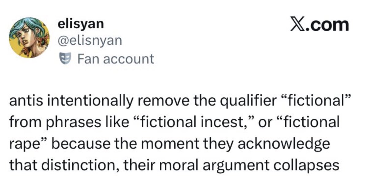 Thatfuckasscat2's tweet photo. >“Rape and incest”
>looks inside
>it’s about fiction

Every fucking time https://t.co/cahdFtNJiC