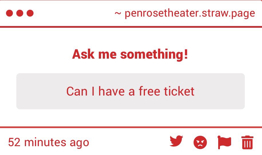 PenroseTheater's tweet photo. Stop trying to abuse of my generosity! We can’t give out free tickets 😢!! 

https://t.co/l7vAkE1UTo https://t.co/MnK4odDl64