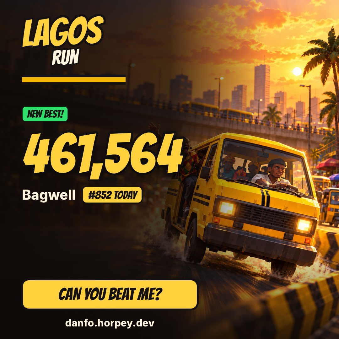 Duke_Horla's tweet photo. I scored 461,564 driving danfo in Lagos Run. I'm #852 today. Can you beat me? https://t.co/IBj4OpM6Th #LagosRun @eureka_seamless
I’m enjoying this too much😂 https://t.co/iIB10Aigr1