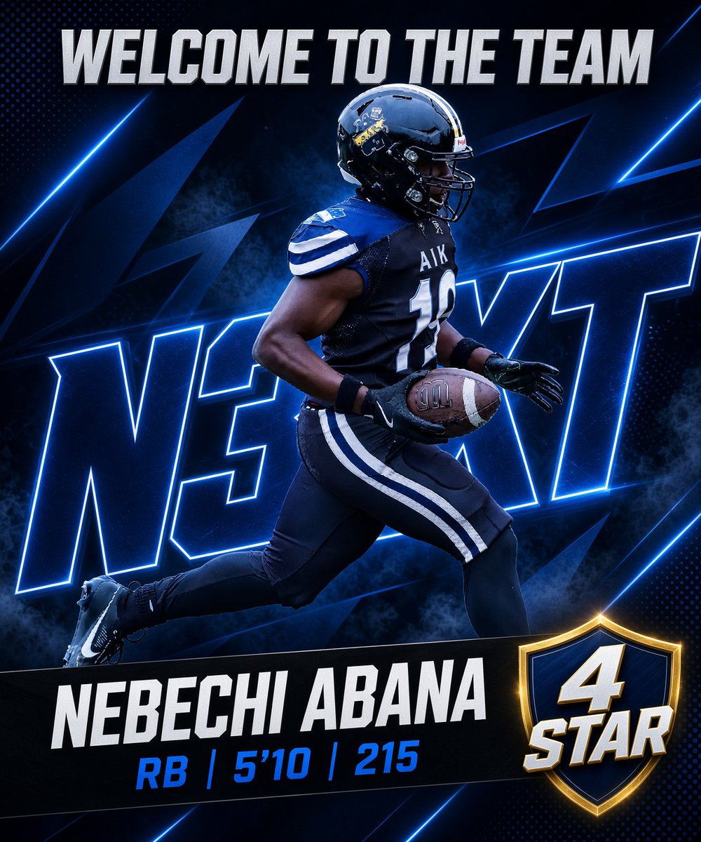 N3XTrecruiting's tweet photo. 🚨 Welcome to the team, Nebechi Abana! @AbanaNebec56067 

4-Star RB Nebechi Abana (5’10 215) is officially joining the squad 🔥

We’re hyped to add this powerful, compact back with great vision, burst, and contact balance. Ready to see you punish defenders between the tackles and break off big runs!