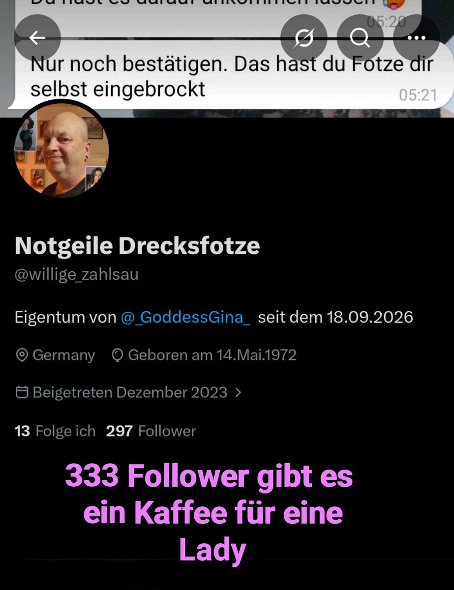willige_zahlsau's tweet photo. ☕️ Bei 333 Followern spendiere ich einer Lady einen Kaffee. 😏 Allerdings gibt es keinen billigen Kaffee für 10 oder 25 Euro – es darf also gerne etwas Besonderes sein. 😉 Das Ganze ist selbstverständlich mit meiner Herrin @_GoddessGina_ abgesprochen.

#findom #moneydom https://t.co/91ACi9YY2G