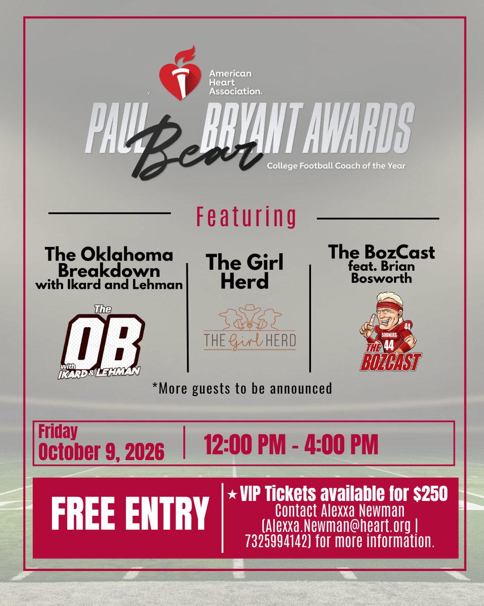 tx_live's tweet photo. Benefiting the American Heart Association, join us on October 9 for live college football podcasts, special guests, auction items, and more! Free entry with live shows from @OK_Breakdown, @thegirlherd, @TheBozPodcast, and more! https://t.co/E0DzcKyex5