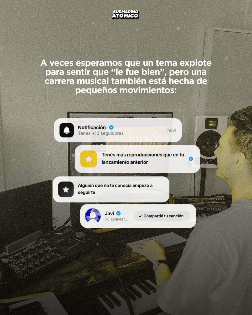 submarinoatomic's tweet photo. ¿Qué tiene que pasar con tu tema para sentir que “le fue bien”? 🏆✨

Medir el crecimiento de tus canciones con los números de otrxs solo va a generar que te desmotives en el camino.

Te compartimos algunas formas de empezar a mirar tu progreso con otros ojos. https://t.co/7Rt8oh63pX