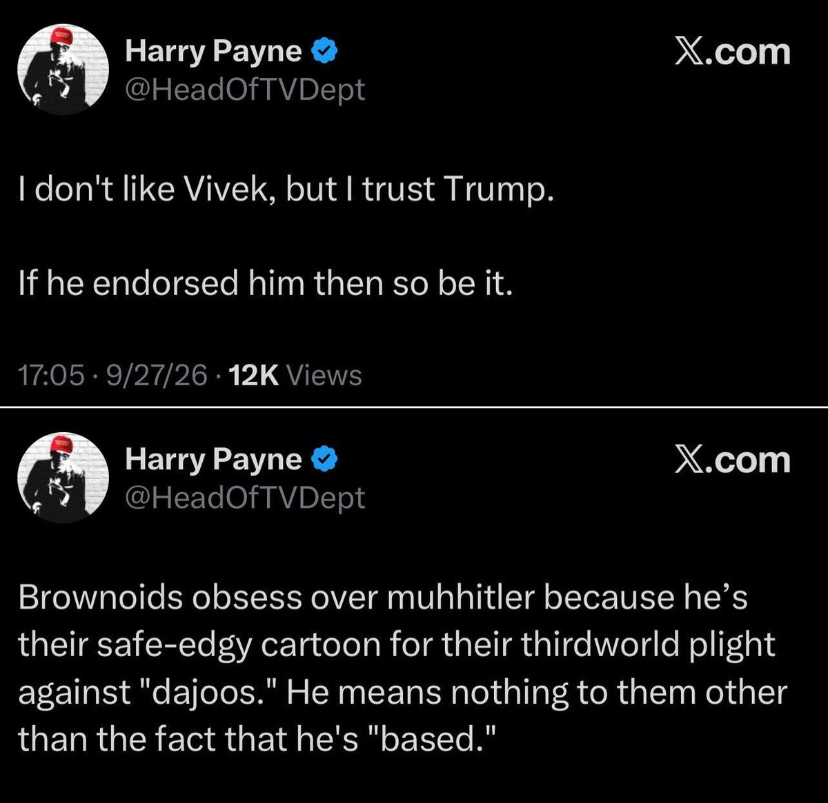 WogStalker's tweet photo. Brown-coded: Hitler

White-coded: Vivek Ramaswamy https://t.co/S2I6tbrv32