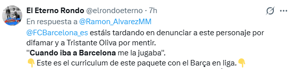 MisterRelato's tweet photo. Los culés no han parado de criticar la entrevista de @Ramon_AlvarezMM a Pedro Tristante Oliva por la frase "Cuando iba a Barcelona, me la jugaba" porque nunca pitó en el Camp Nou. Alguno incluso pide al club que le denuncie.

Para sorpresa de nadie, no han visto la entrevista. No dijo esa frase ni habla en ese momento de su temporada en 1ª.

Cuando estaba en 2ªB, en un momento en que Negreira le habla de un informe negativo, él protesta y niega la veracidad de esa evaluación. El siguiente partido que le toca arbitrar es un  partido de 2ªB entre el Barça C y el Terrasa al que asistió Negreira.

Ahí dice:
"Los árbitros cuando iban a Barcelona, sabían que se la jugaban. Yo sabía que me la jugaba porque ya digo, después de haber protestado yo, me manda a ese partido..." 

Parece ser que acertó en las decisiones de ese partido y terminó ascendiendo a 2ª.