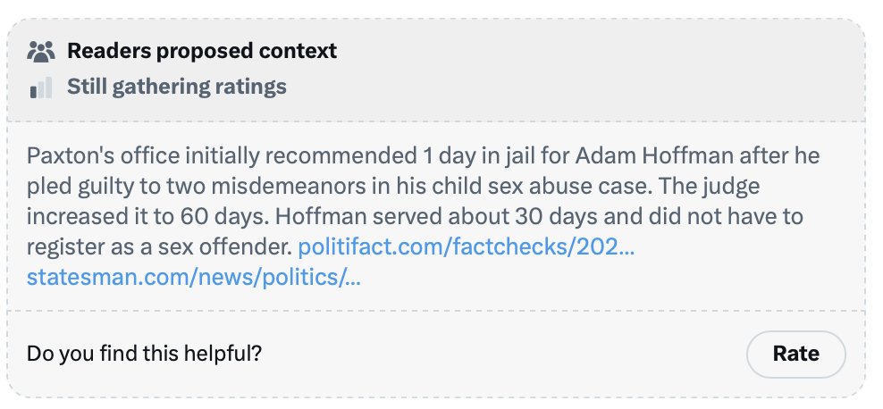 Sjacobs2020's tweet photo. Ken Paxton tried to give ONE DAY in jail to...

Attorney Adam Hoffman:
~He repeatedly molested his 10-year-old son's male friend over a three year period (2019-2022)

~Abuse began when the victim was 7 & took place during sleepovers at Hoffman’s residence

~Victim testified that Hoffman threatened to shoot him if he ever told anyone about the abuse