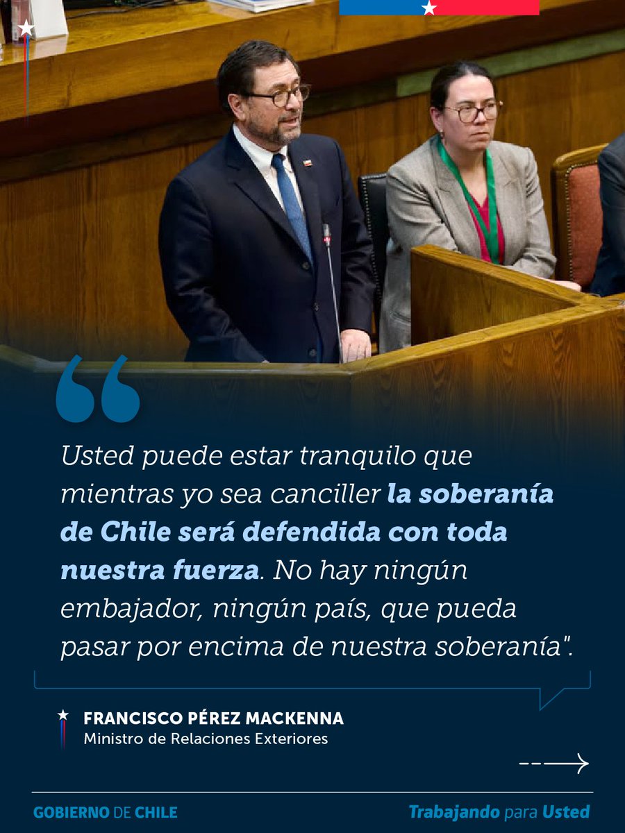 Minrel_Chile's tweet photo. Combatir el crimen organizado, defender nuestra soberanía y abrir oportunidades de trabajo para los chilenos: estas son las prioridades de la política exterior que reafirmó hoy el canciller Francisco Pérez Mackenna ante el Congreso. 🇨🇱 https://t.co/sLDuo6s3nE