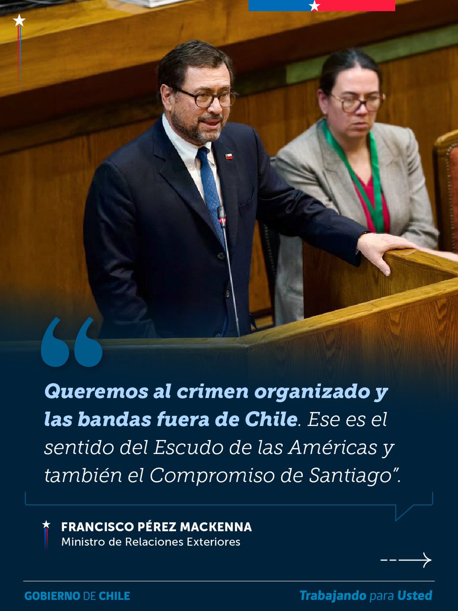 Minrel_Chile's tweet photo. Combatir el crimen organizado, defender nuestra soberanía y abrir oportunidades de trabajo para los chilenos: estas son las prioridades de la política exterior que reafirmó hoy el canciller Francisco Pérez Mackenna ante el Congreso. 🇨🇱 https://t.co/sLDuo6s3nE