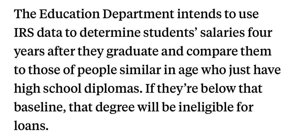 ArmandDoma's tweet photo. the rule is that someone who graduates college should make more money than a HS graduate, which is a bar that literally every college major clears pretty easily. the point of the rule is to punish scammy school https://t.co/WB7YAAZyi3