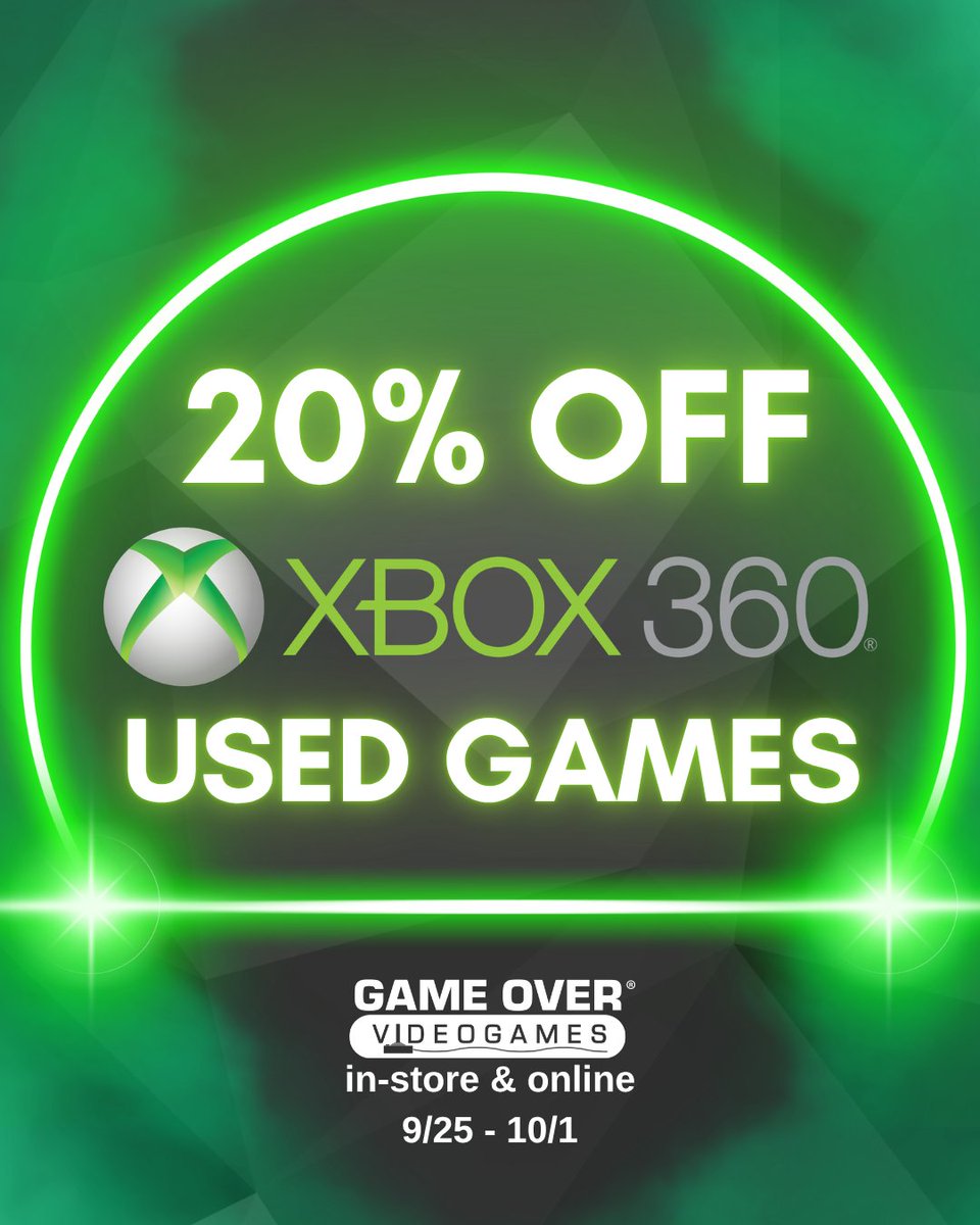 gameovergames's tweet photo. 🎮Don't miss our XBOX 360 Sale 👀

20% OFF USED XBOX 360 GAMES through 10/1!

💰 Save 20%
💿 Relive the classics on disc
🕹️ Build up your physical collection
🏪 Save In-store &amp; Online

💻 Shopping online? Use code at checkout: X360Sale https://t.co/FIdB14ty6s